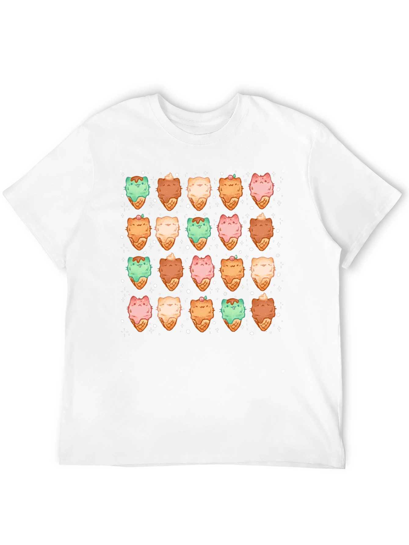 Cute Cat Ice Cream Cone Pattern T-Shirt