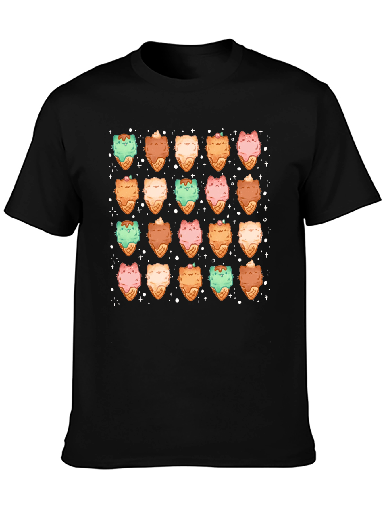 Cute Cat Ice Cream Cone Pattern T-Shirt