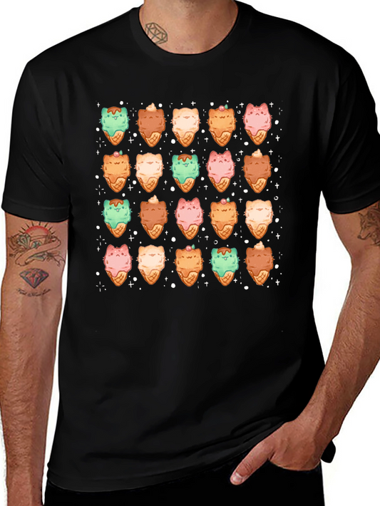 Cute Cat Ice Cream Cone Pattern T-Shirt