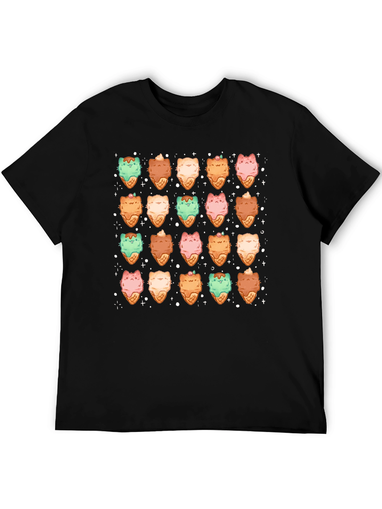 Cute Cat Ice Cream Cone Pattern T-Shirt