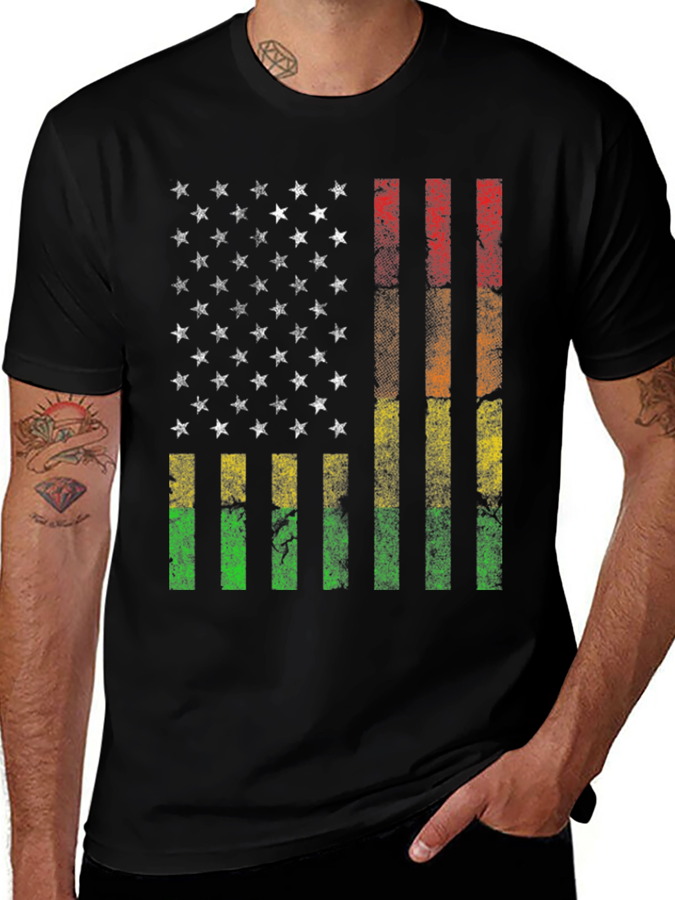 Distressed Pan-African American Flag T-Shirt