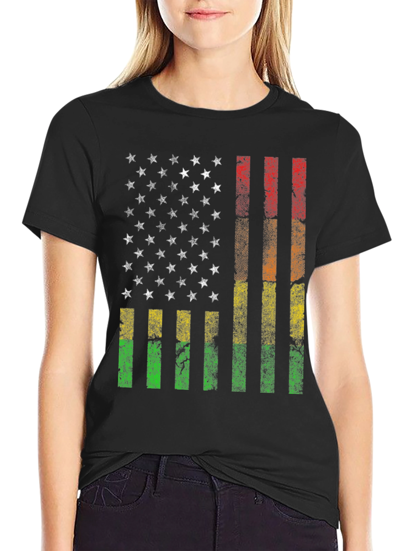 Distressed Pan-African American Flag T-Shirt
