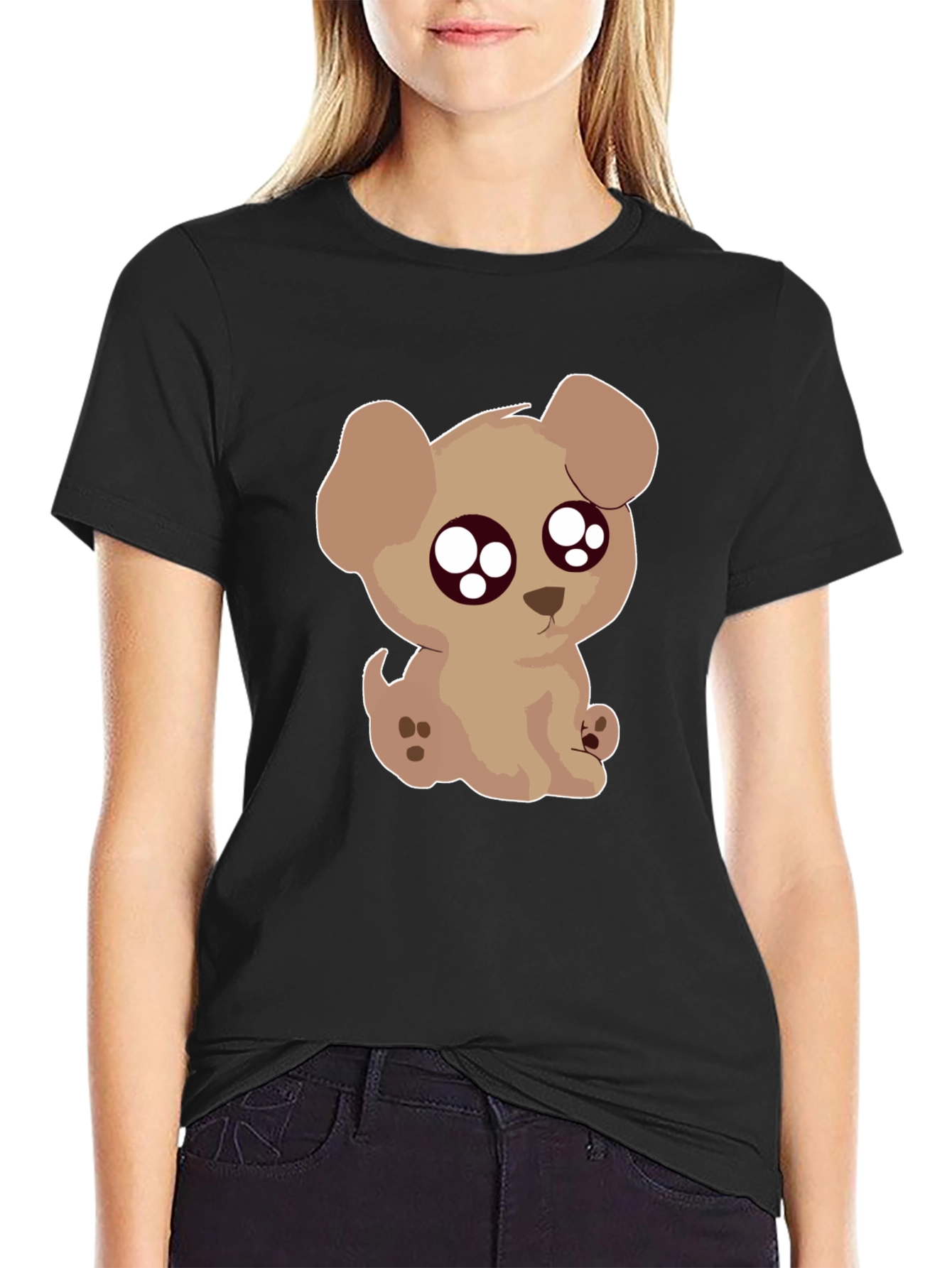 Cute Puppy Graphic Black T-Shirt