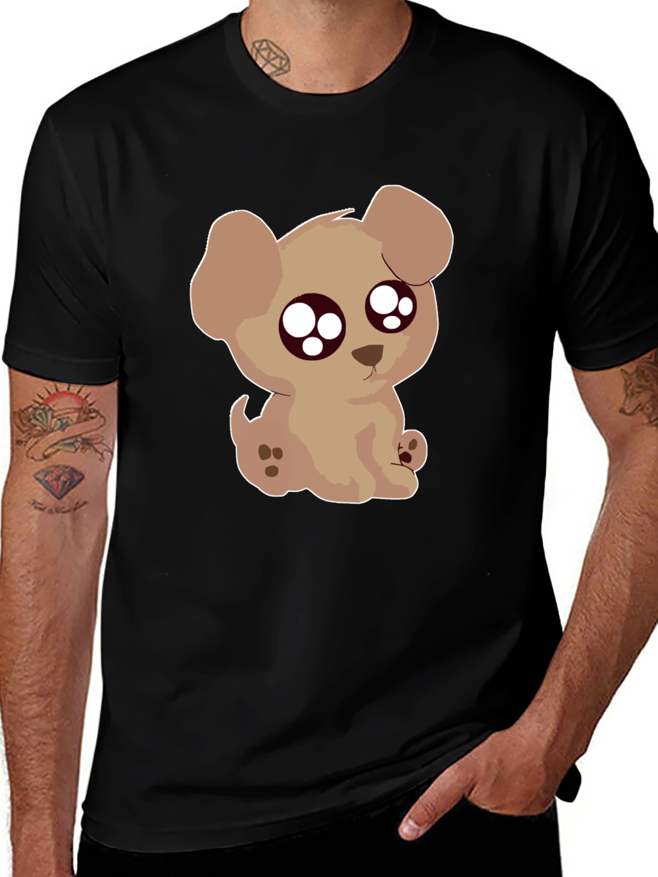 Cute Puppy Graphic Black T-Shirt