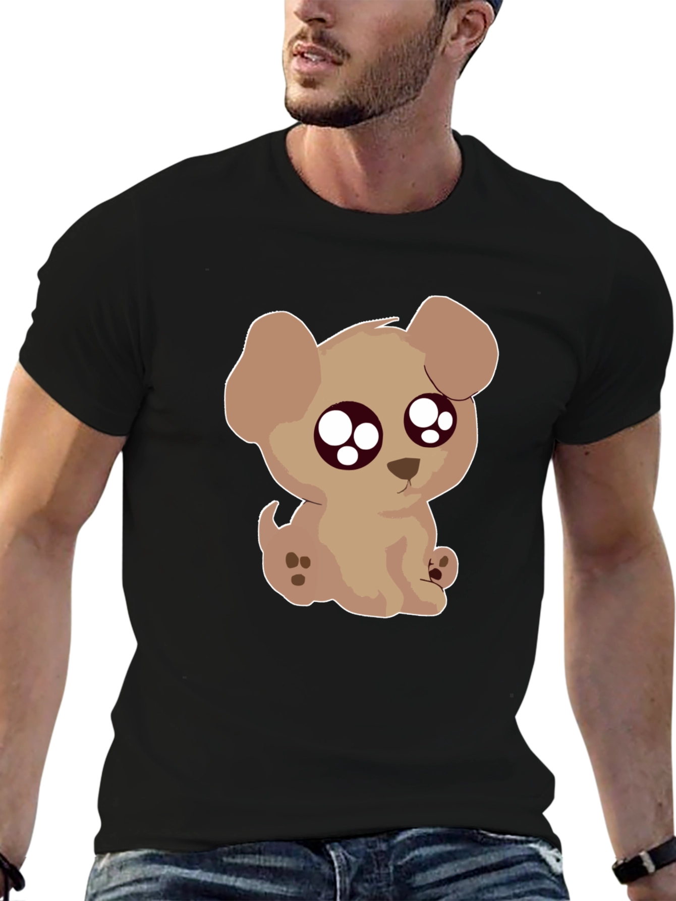 Cute Puppy Graphic Black T-Shirt