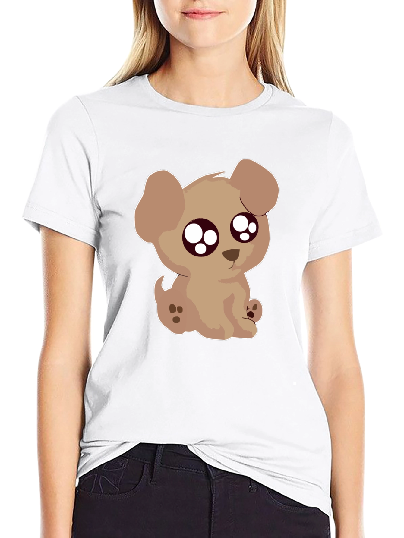 Cute Puppy Graphic Black T-Shirt