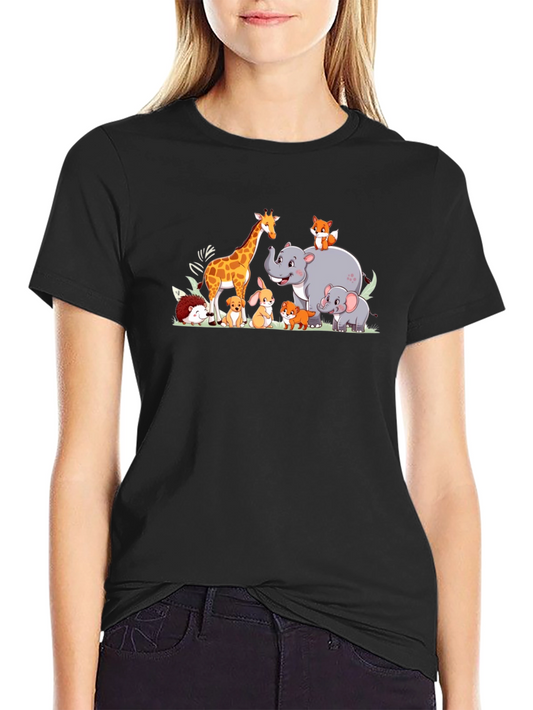 Cartoon Animal Crew Neck T-Shirt