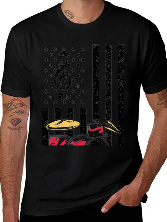 Drummer USA Flag T-Shirt - Music & Patriotism