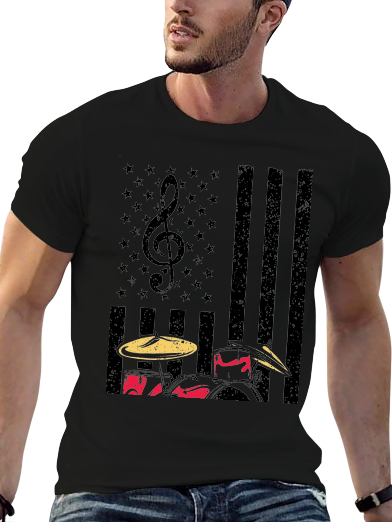 Drummer USA Flag T-Shirt - Music & Patriotism