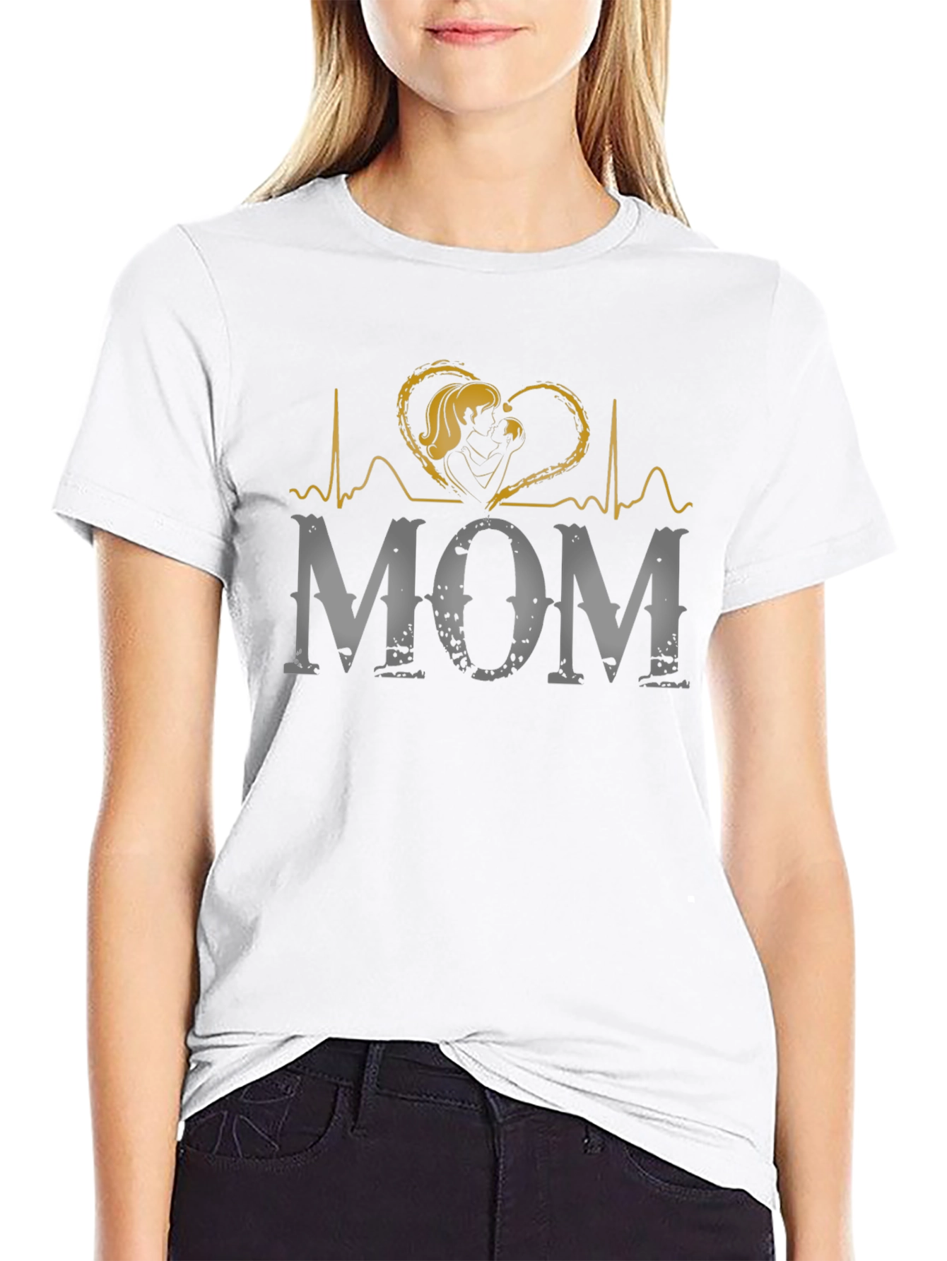 Mom Heartbeat Graphic Tee - Black Cotton T-Shirt