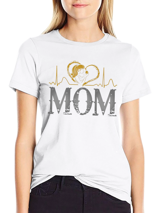 Mom Heartbeat Graphic Tee - Black Cotton T-Shirt