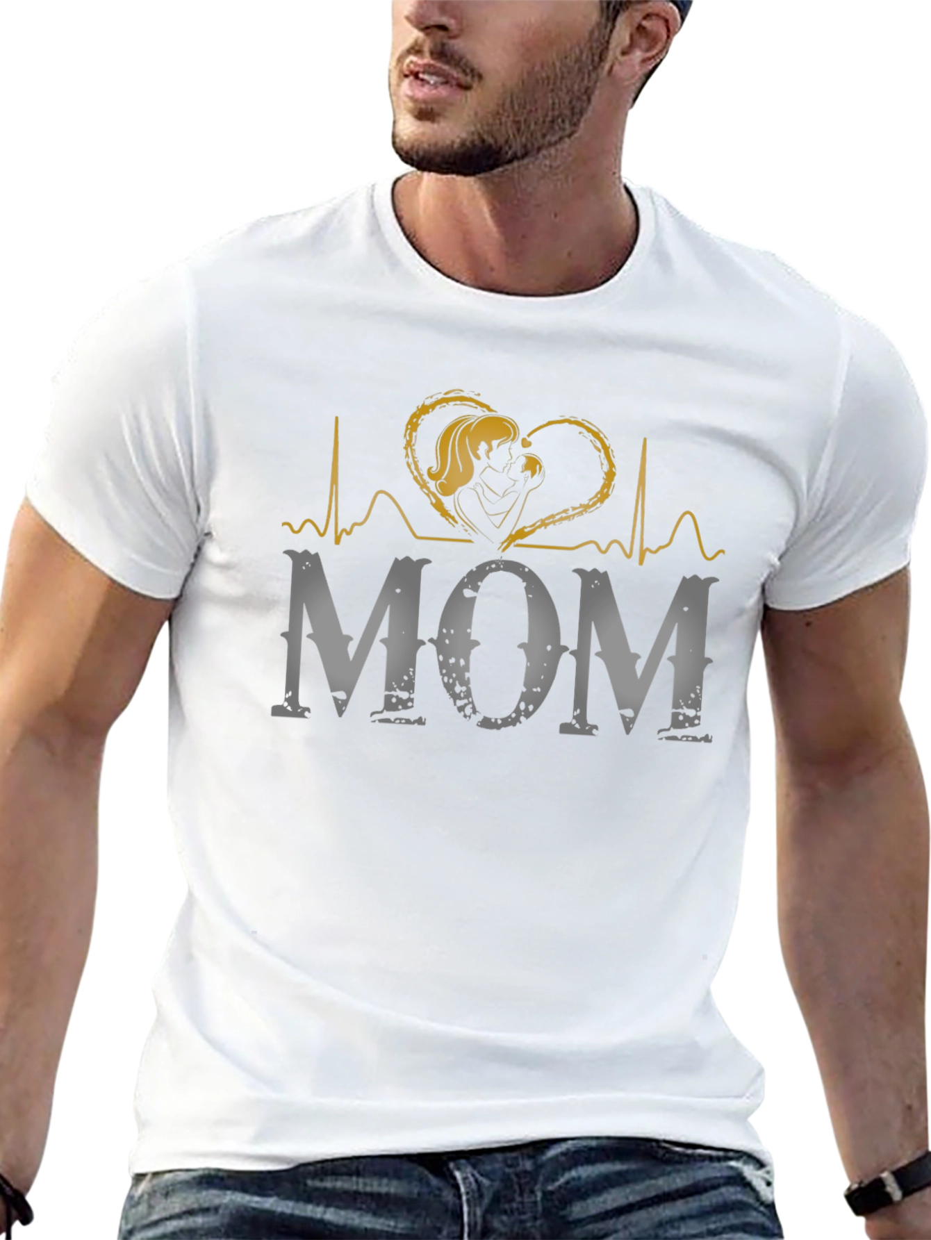 Mom Heartbeat Graphic Tee - Black Cotton T-Shirt