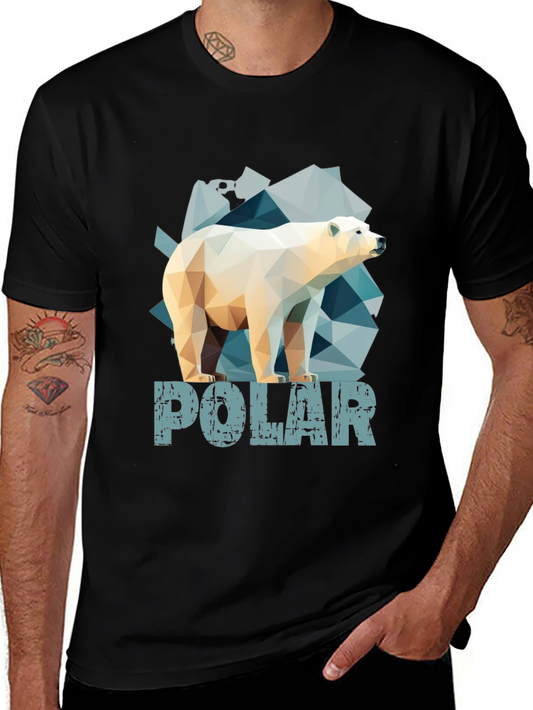 Geometric Polar Bear Graphic Tee - Stylish Mens Black T-Shirt