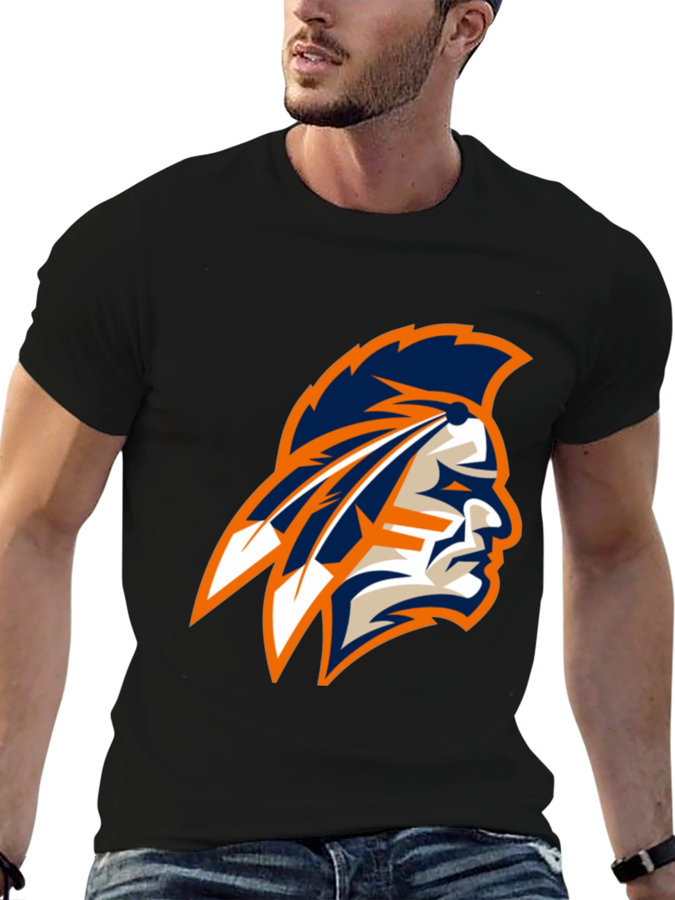 Mens Black T-Shirt with Native American Logo