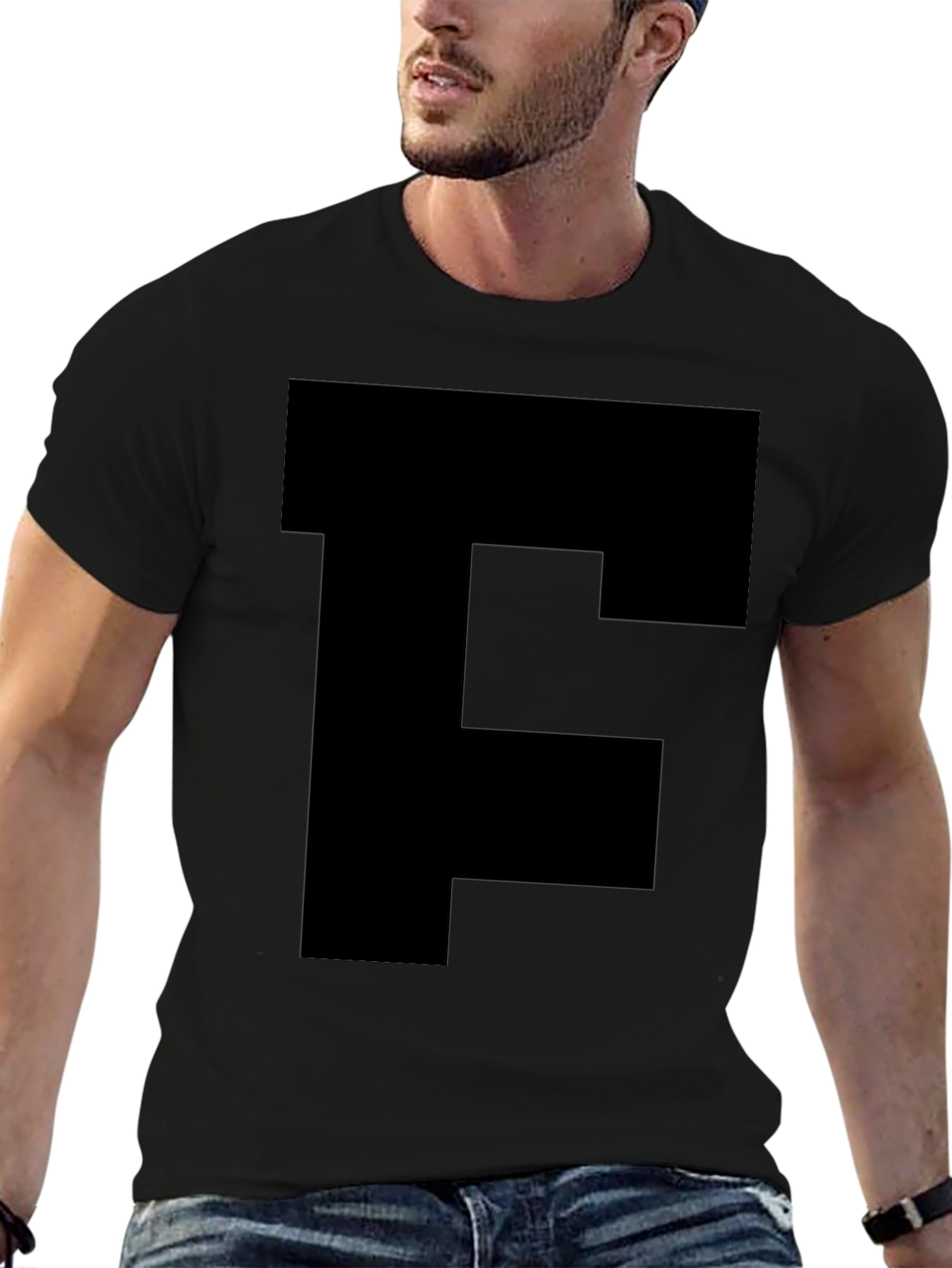 Black T-Shirt with Bold Initial Graphic