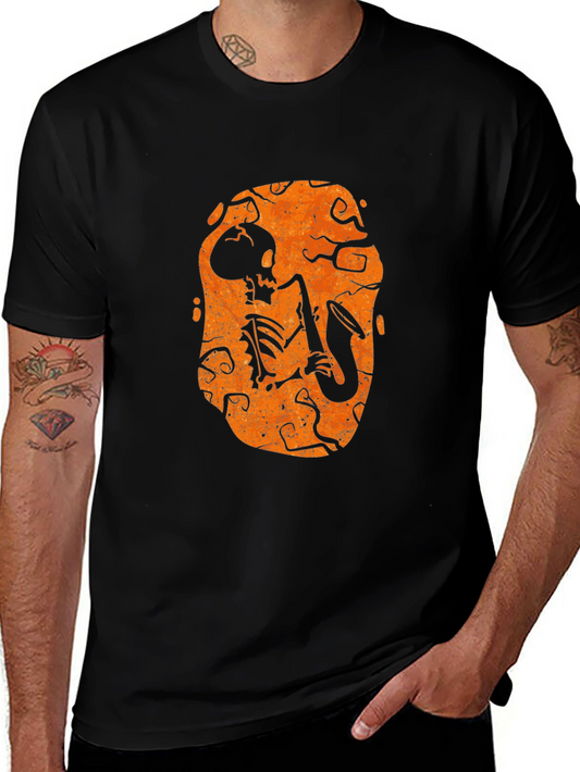 Skeleton Sax Player Halloween Graphic Tee