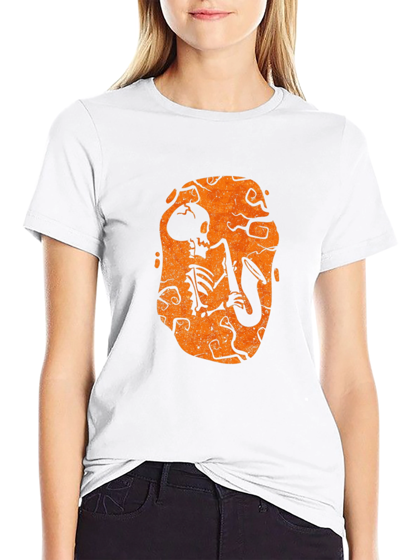 Skeleton Sax Player Halloween Graphic Tee