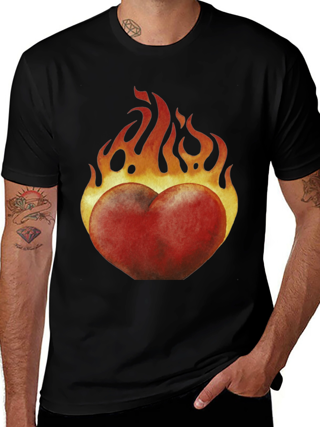 Flaming Heart Graphic Black T-Shirt
