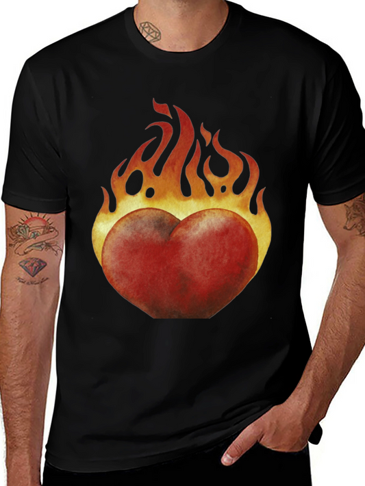 Flaming Heart Graphic Black T-Shirt