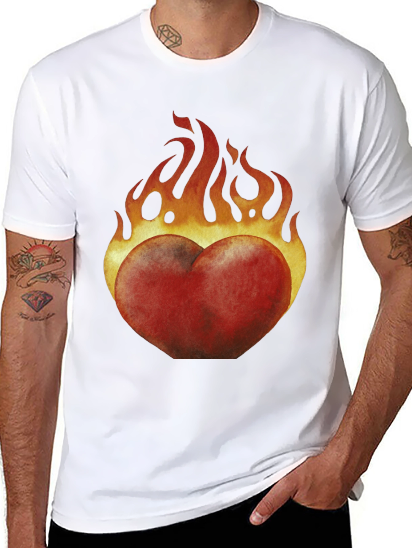 Flaming Heart Graphic Black T-Shirt