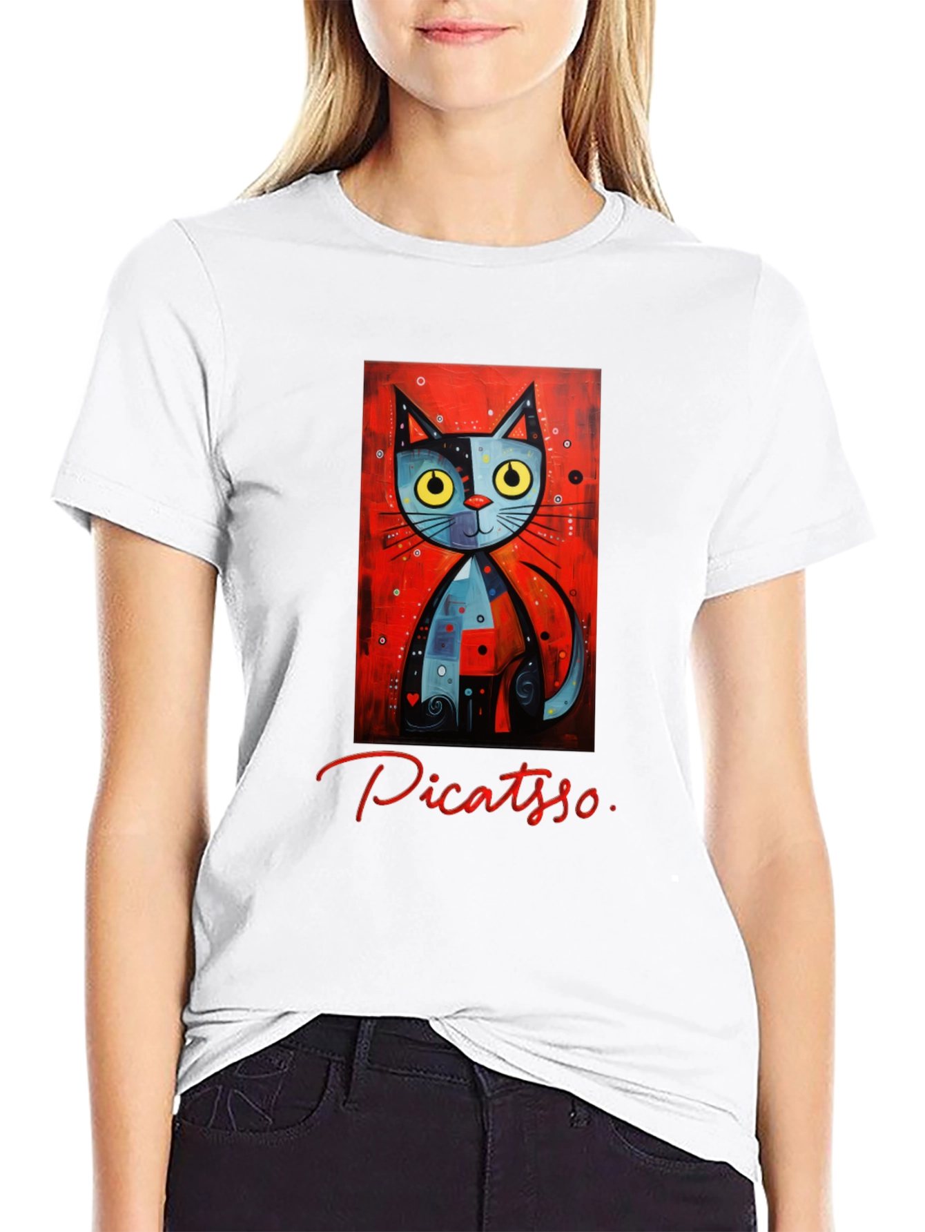 Picatso Cat Graphic T-Shirt - Artistic Novelty Tee