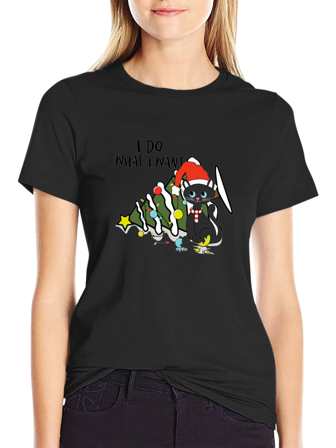I Do What I Want Christmas Cat T-Shirt