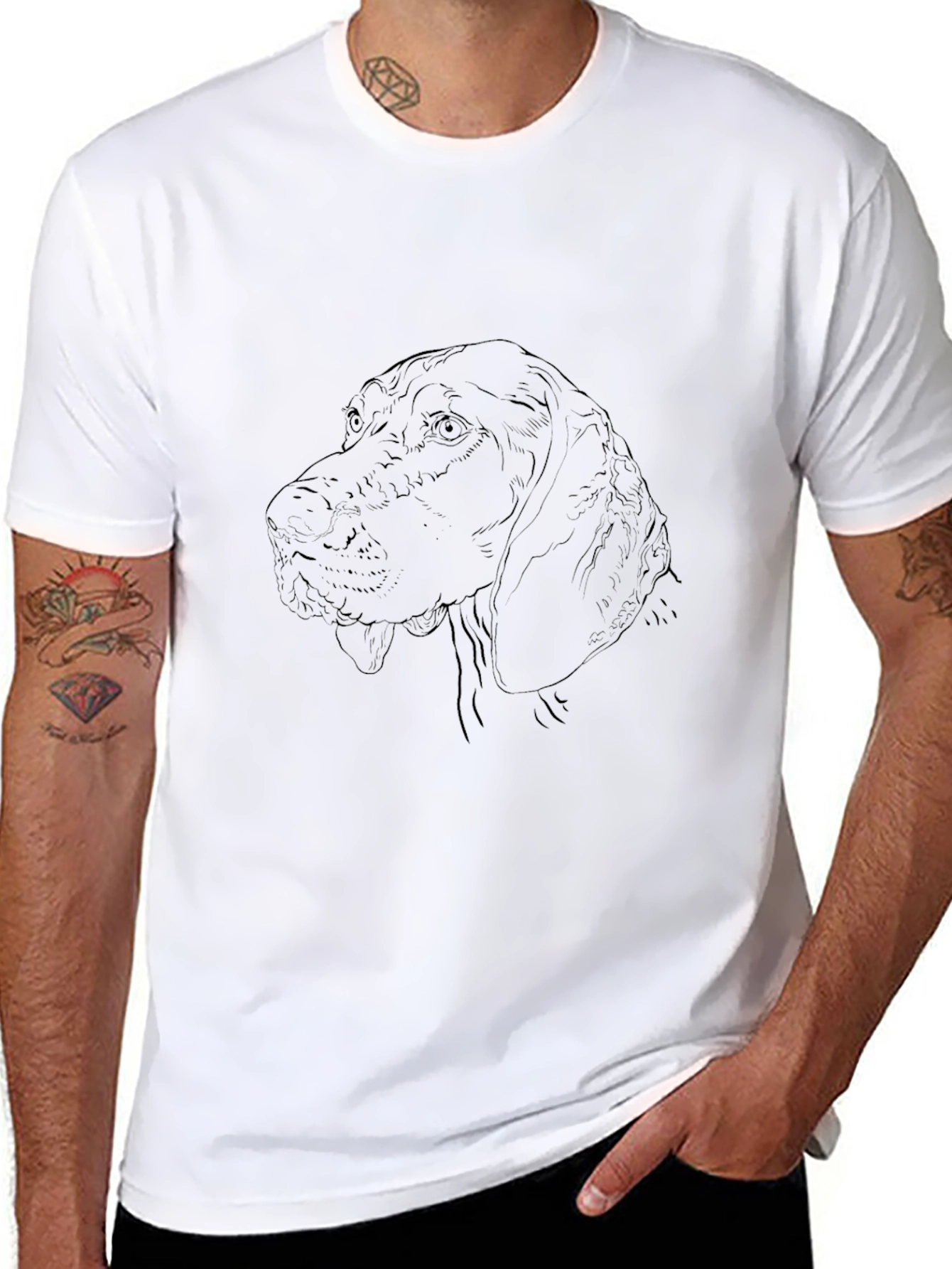 Mens Black T-Shirt with Dog Portrait
