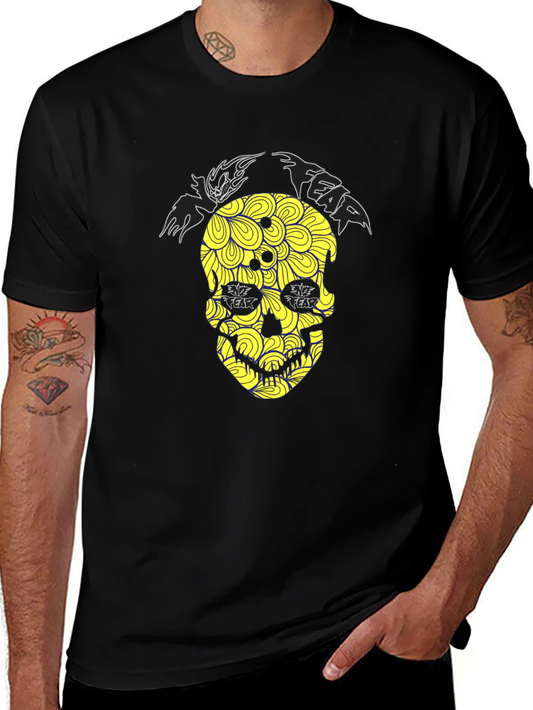 Fear Skull Graphic Print Black T-Shirt