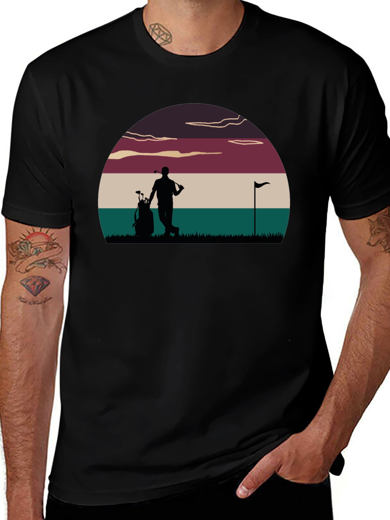 Golf Sunset Graphic Tee - Retro Style Golfer T-Shirt