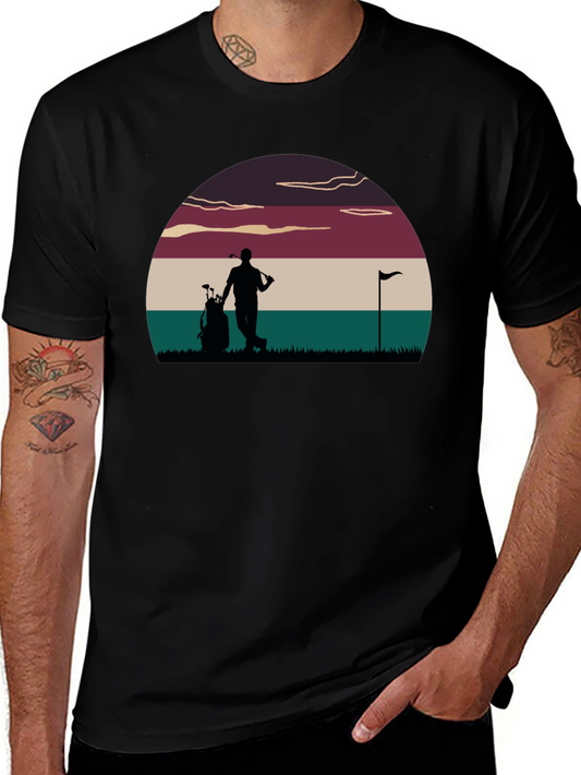 Golf Sunset Graphic Tee - Retro Style Golfer T-Shirt