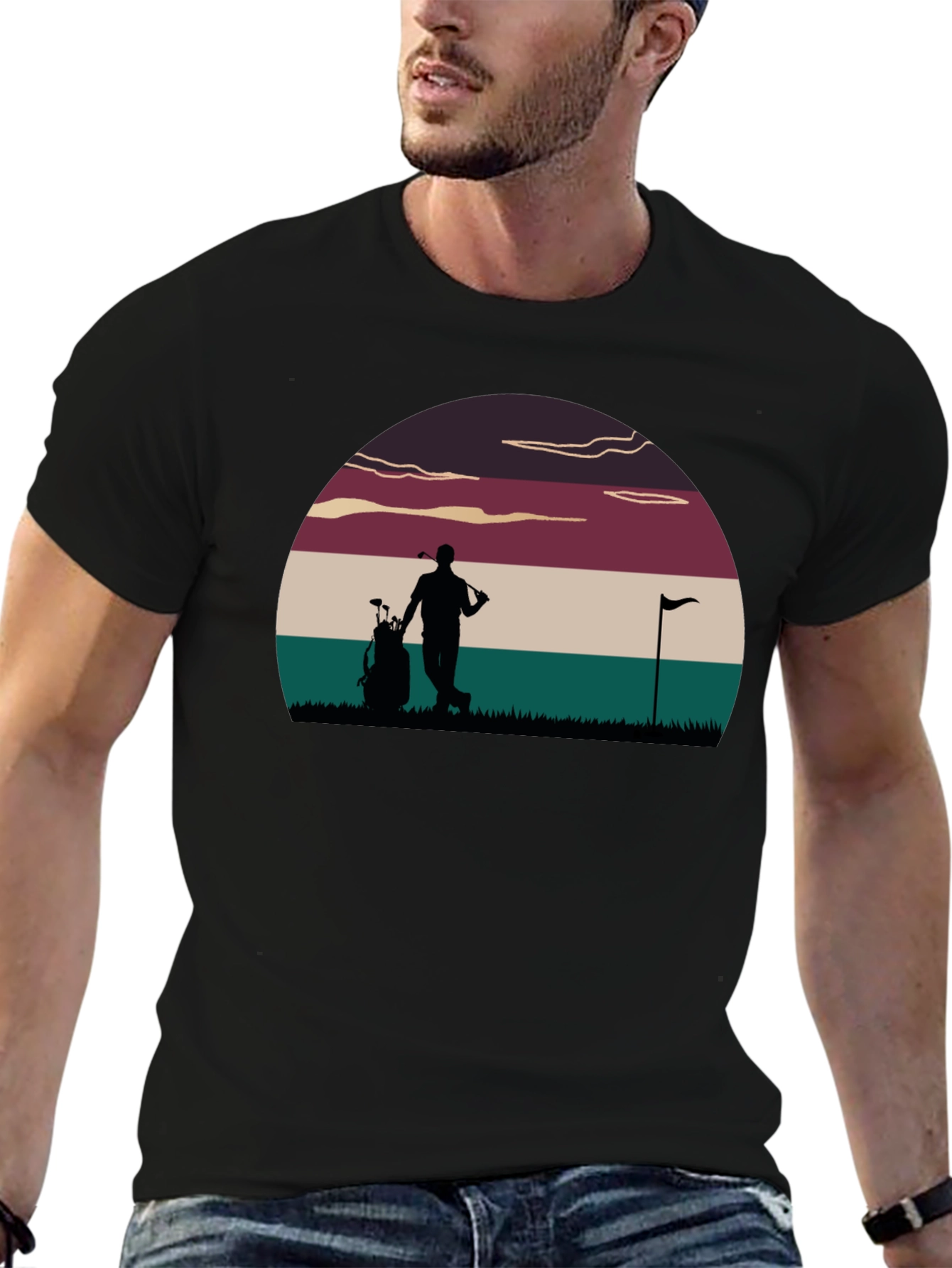 Golf Sunset Graphic Tee - Retro Style Golfer T-Shirt