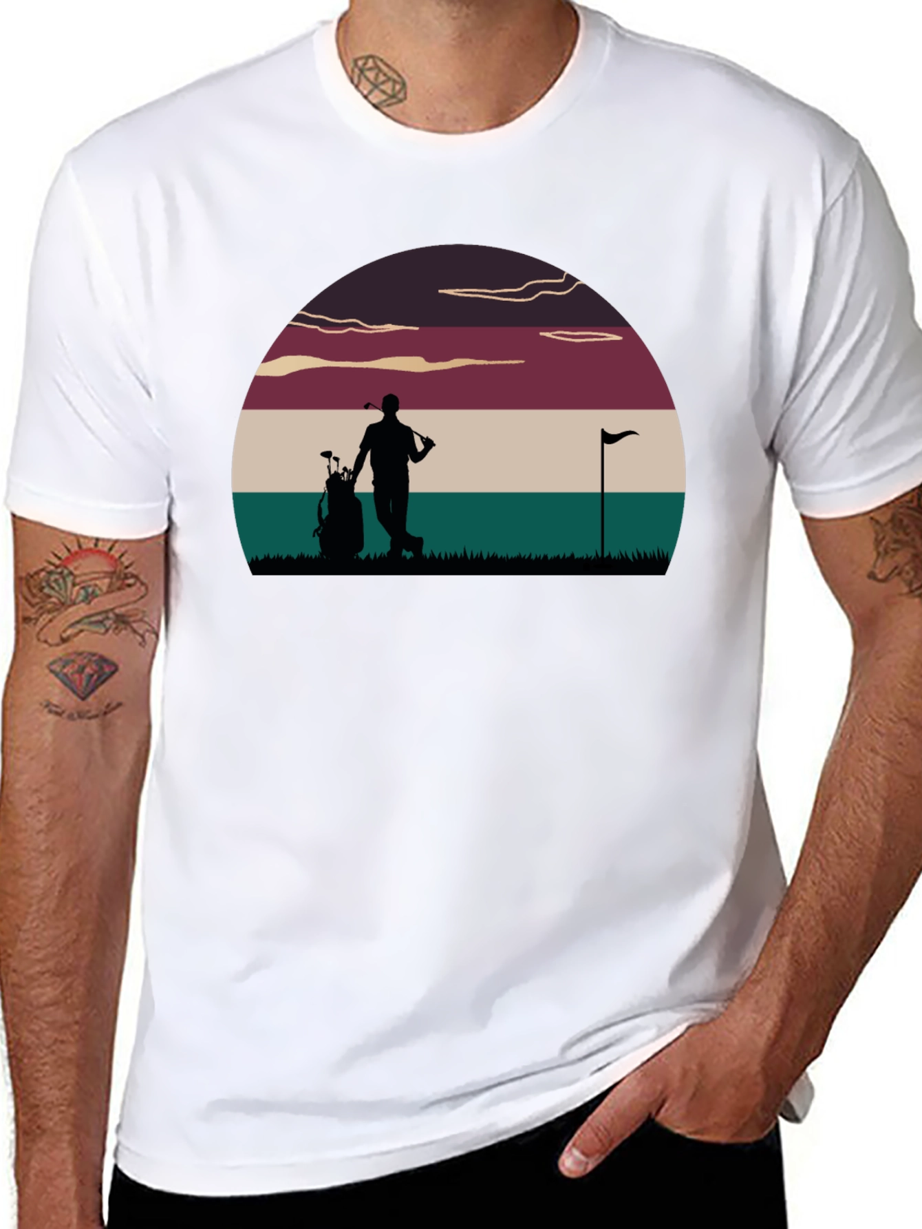 Golf Sunset Graphic Tee - Retro Style Golfer T-Shirt