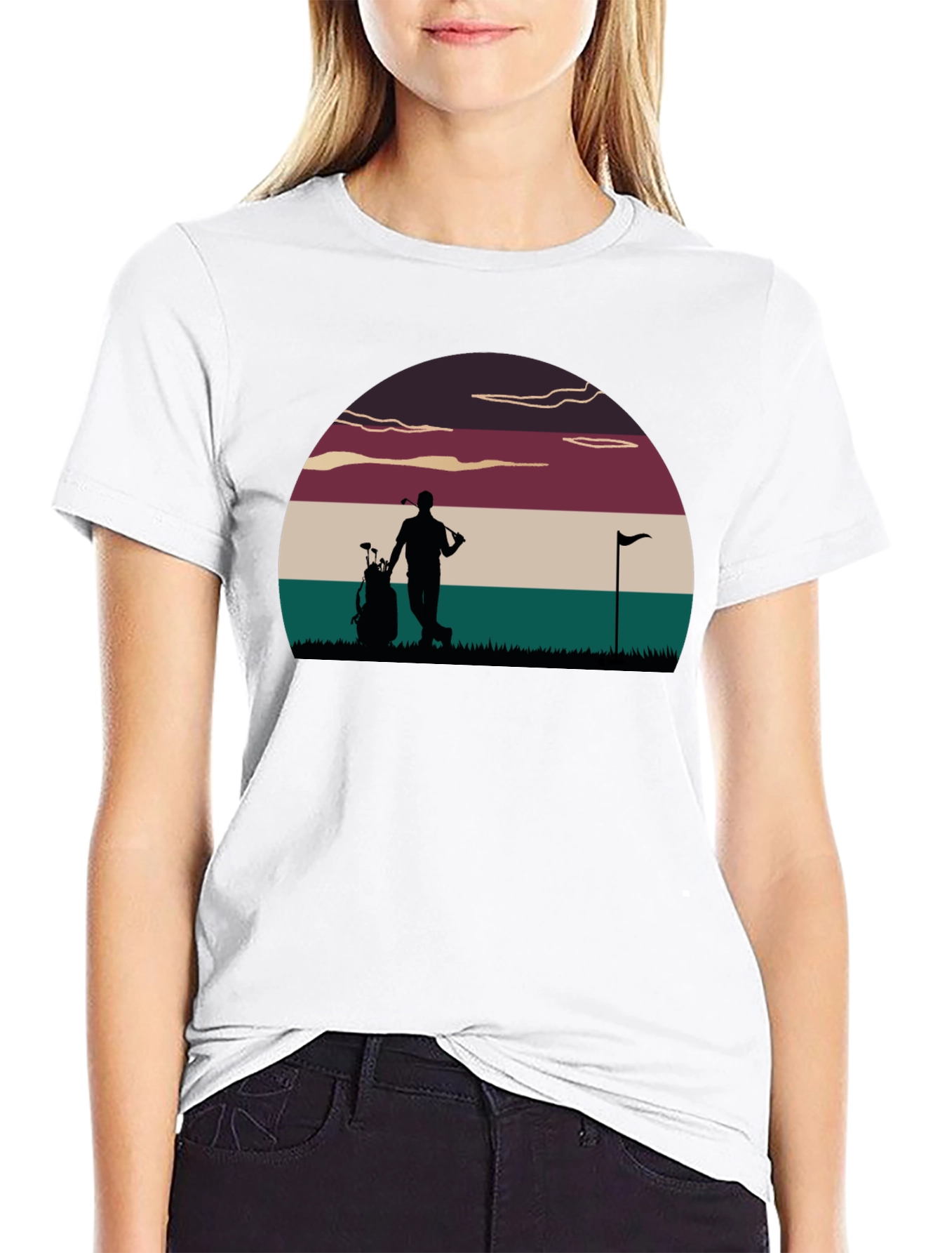 Golf Sunset Graphic Tee - Retro Style Golfer T-Shirt