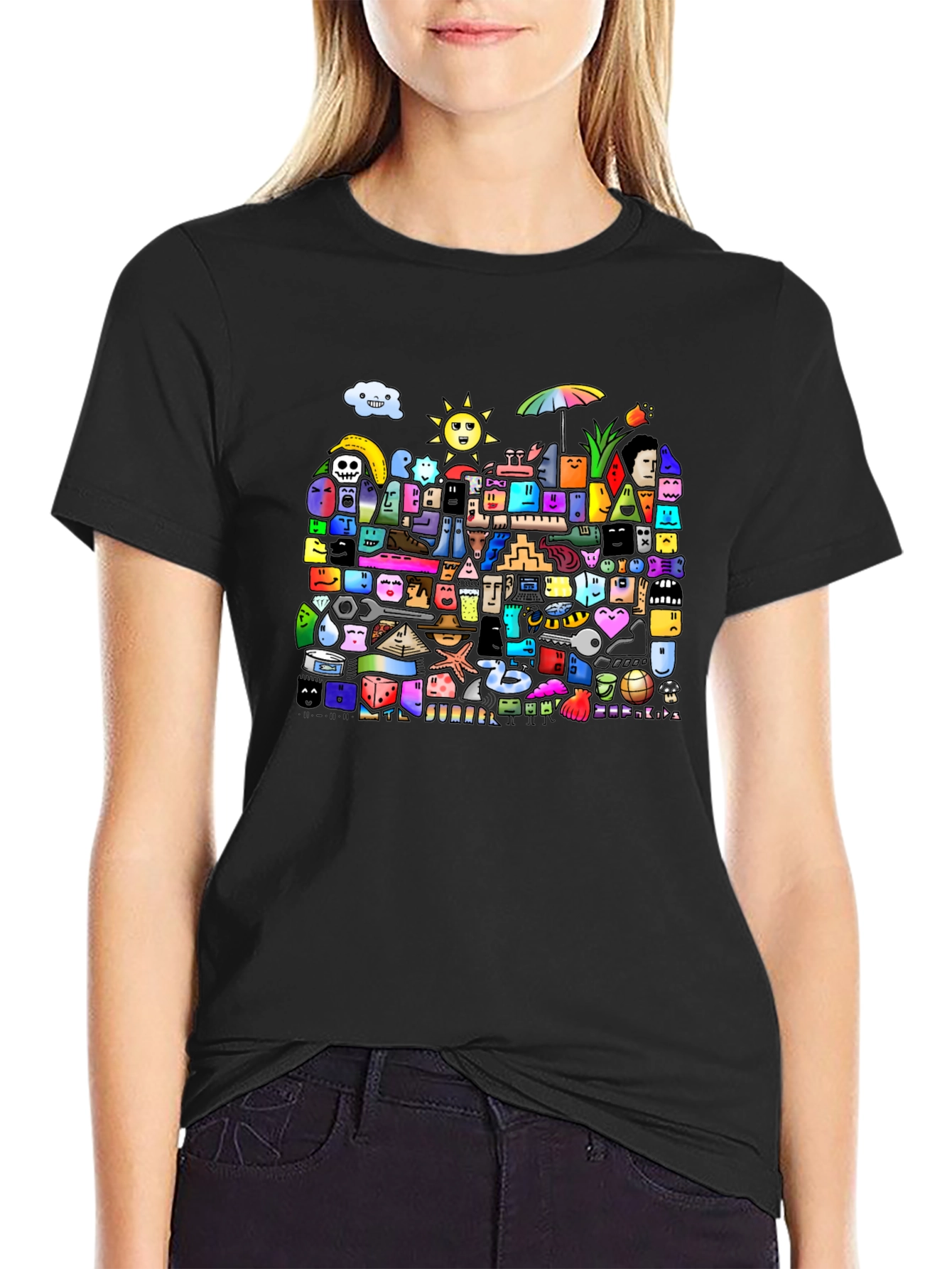 Funky Doodle Art Black T-Shirt