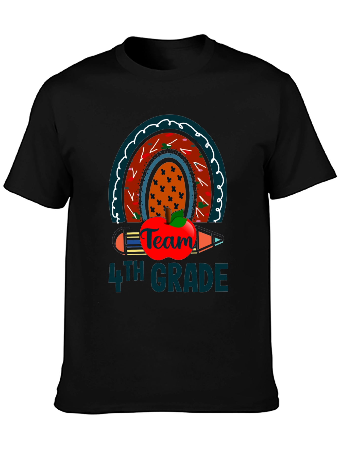 Team 4th Grade Teacher T-Shirt Rainbow Apple Pencil