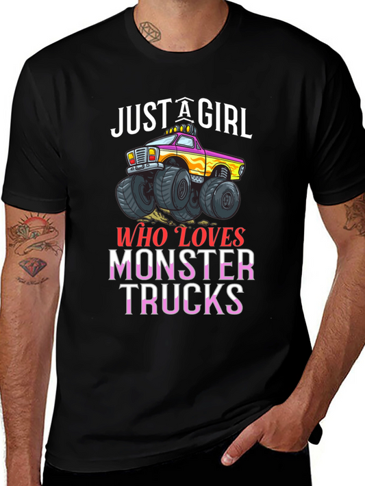 Just A Girl Who Loves Monster Trucks Black T-Shirt