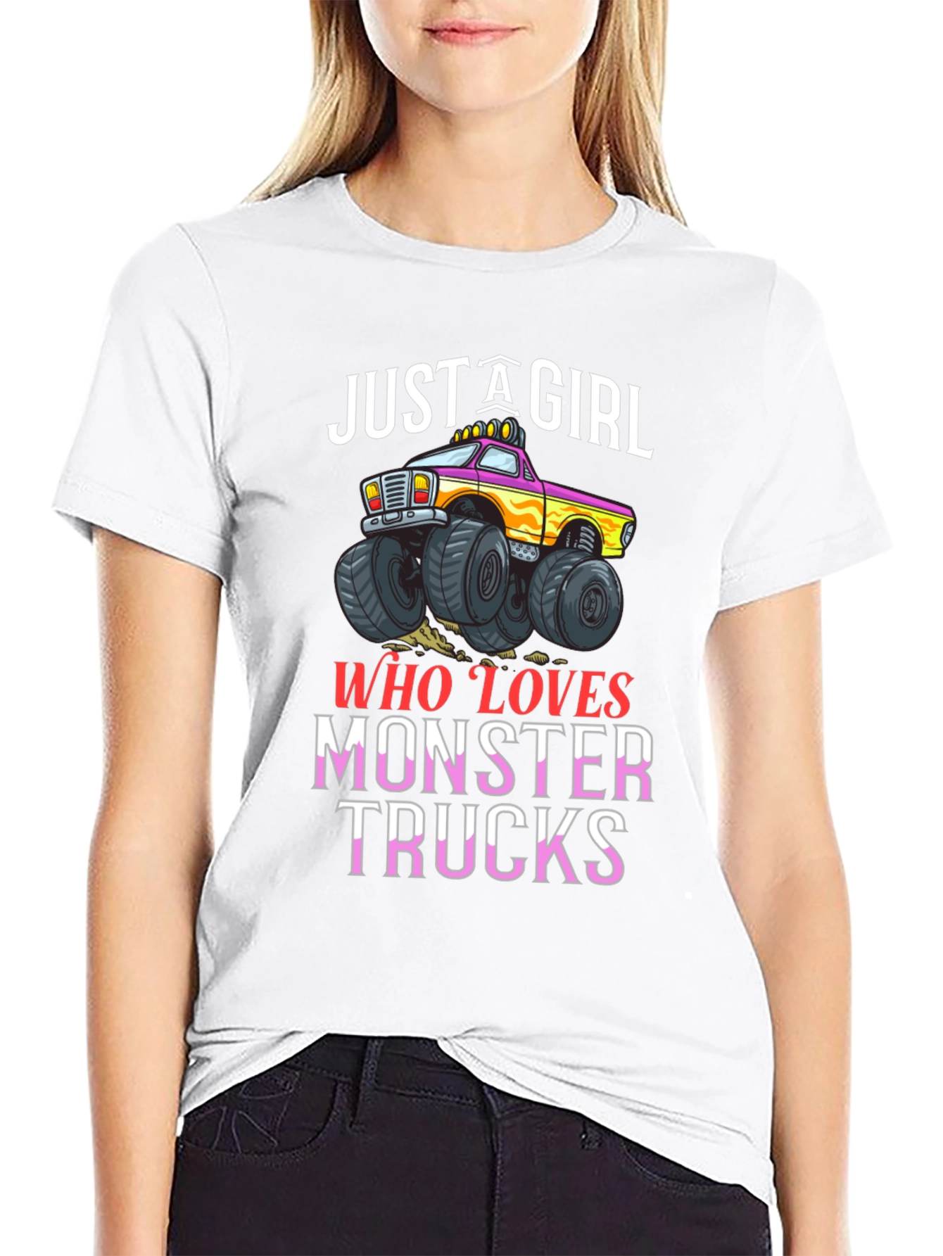 Just A Girl Who Loves Monster Trucks Black T-Shirt