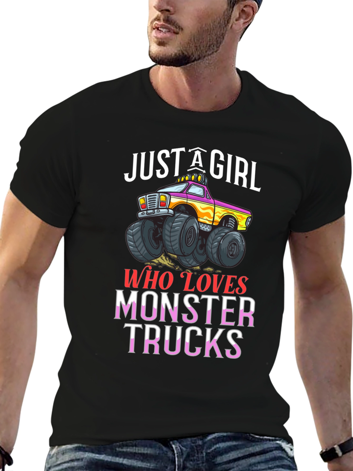 Just A Girl Who Loves Monster Trucks Black T-Shirt