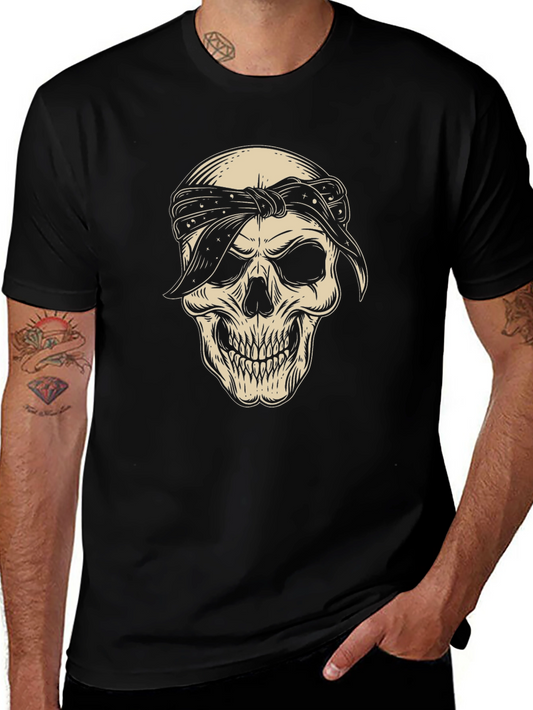 Skull Bandana Graphic Tee - Black Cotton Blend
