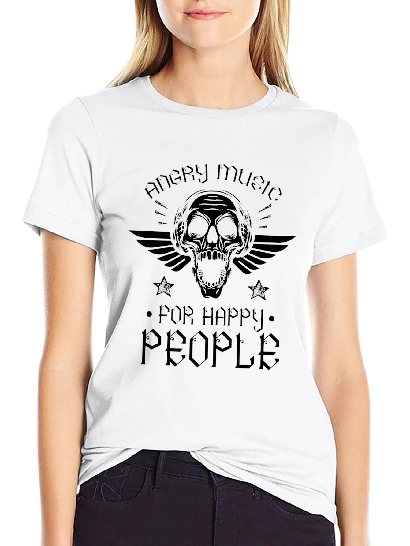 Angry Music Skull Graphic Black T-Shirt