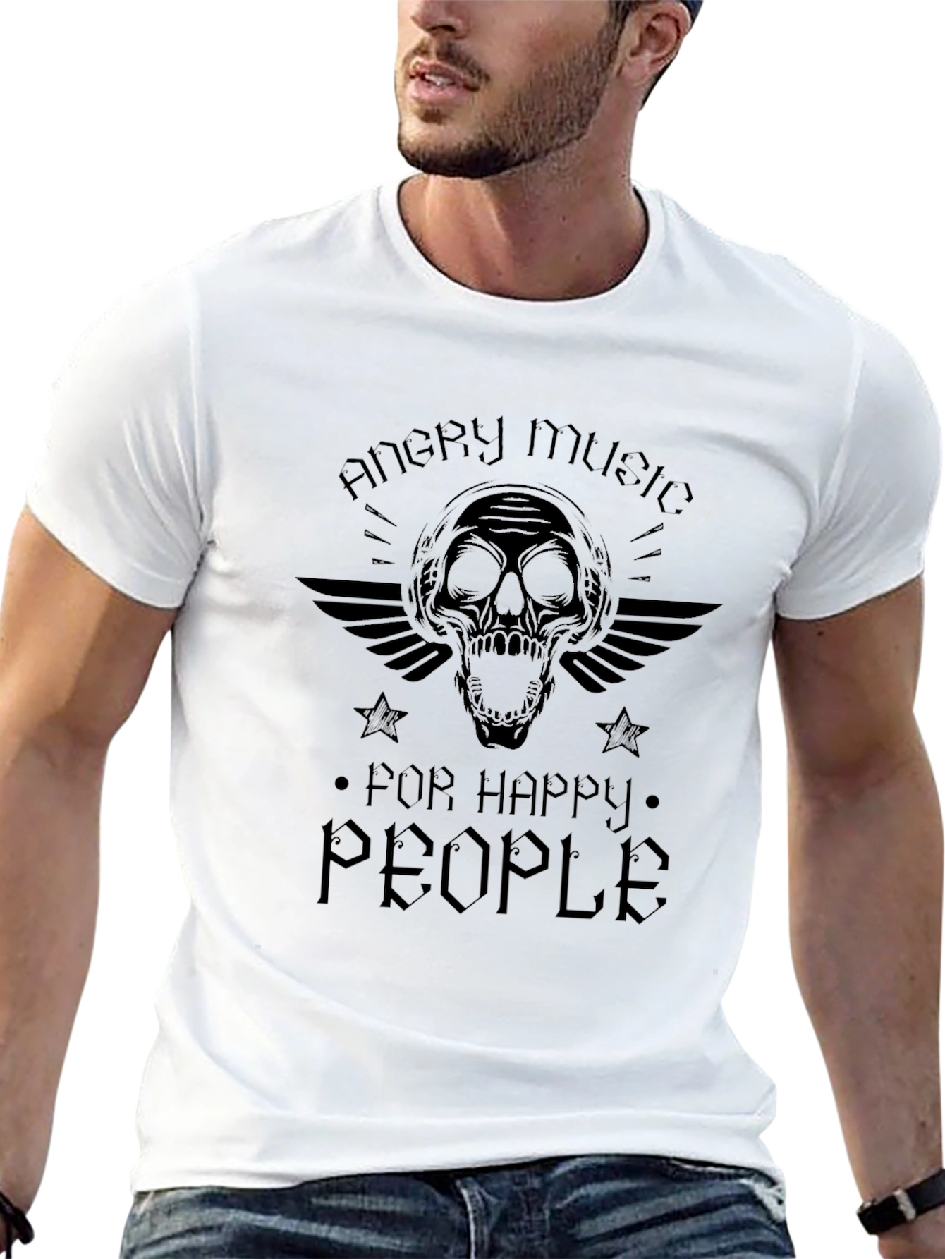 Angry Music Skull Graphic Black T-Shirt