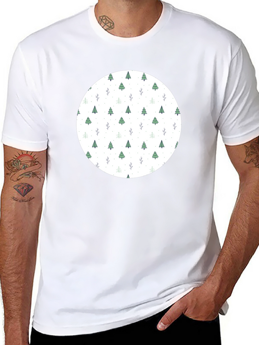 Festive Tree Pattern Black T-Shirt
