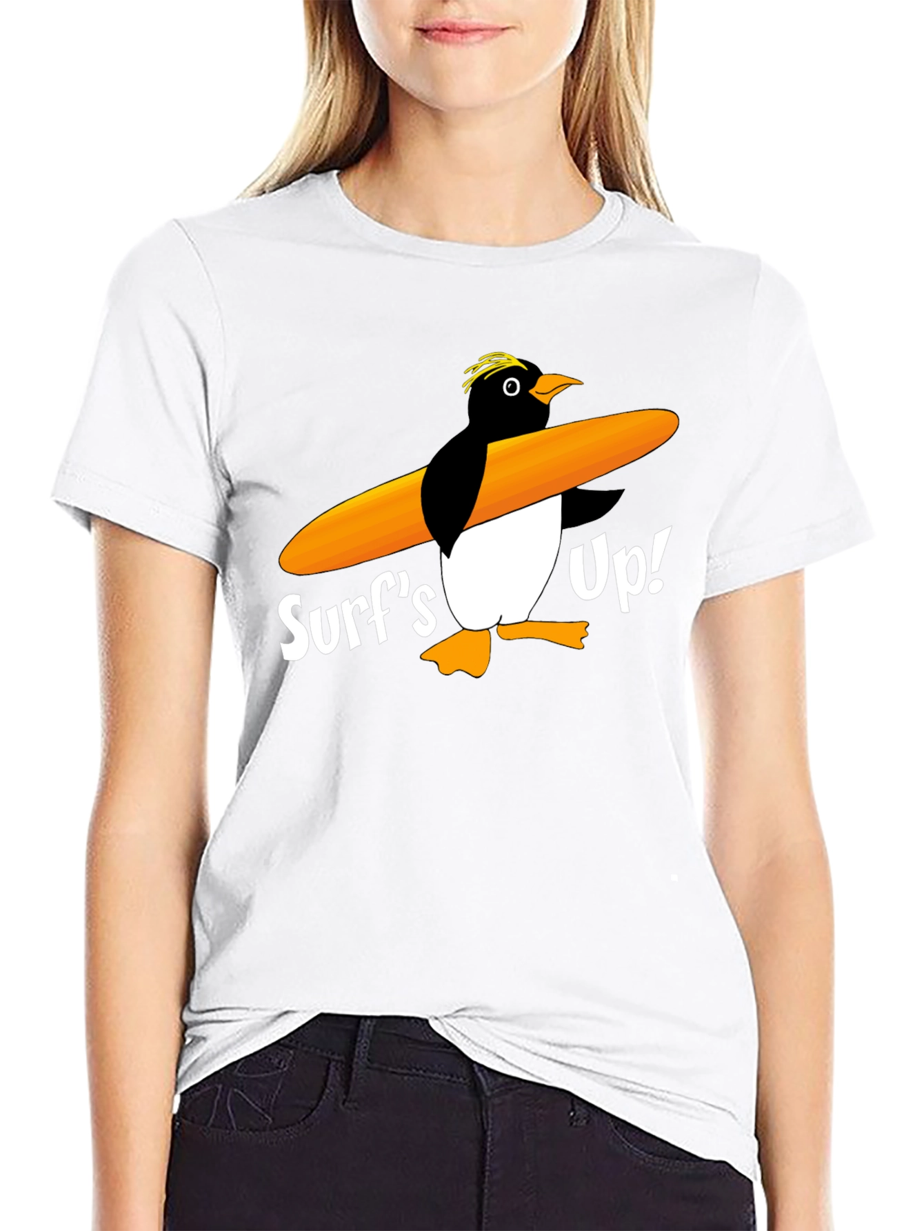 Surfs Up Penguin Graphic Tee - Black Cotton T-Shirt