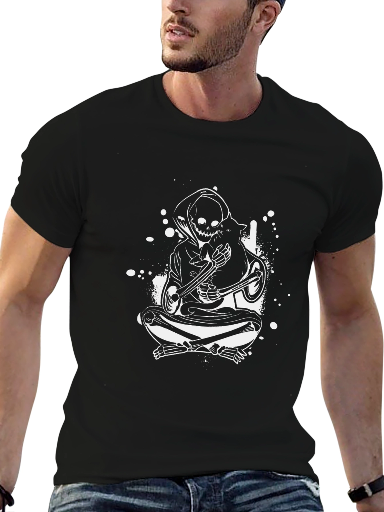 Grim Reaper Cat Lover T-Shirt - Black Tee