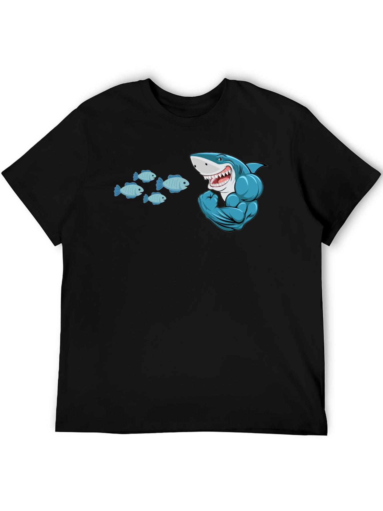 Shark and Fish Graphic T-Shirt - Muscle Shark