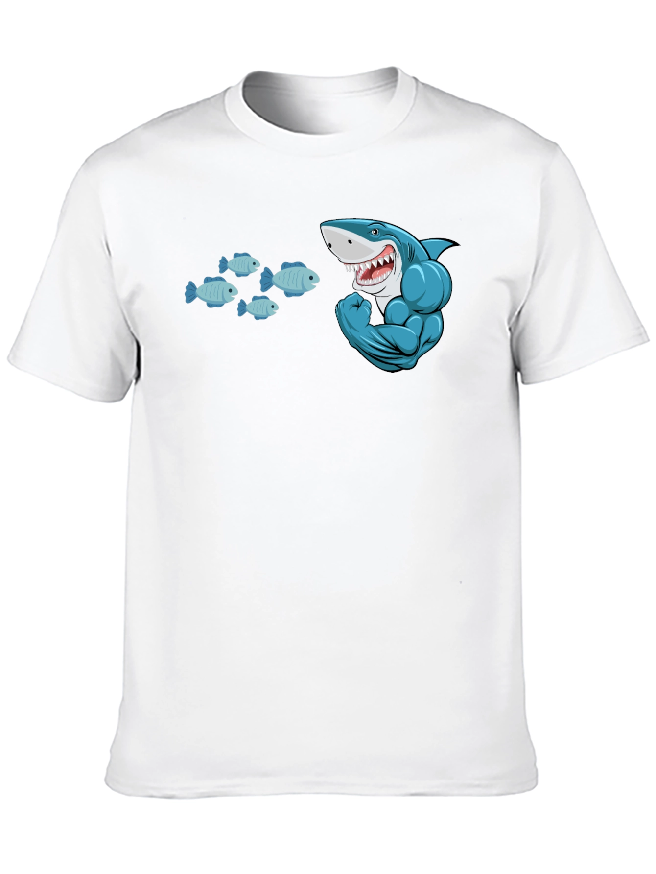 Shark and Fish Graphic T-Shirt - Muscle Shark