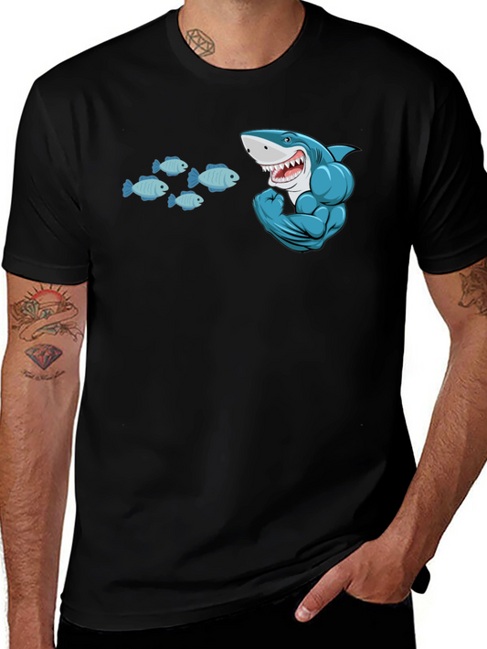Shark and Fish Graphic T-Shirt - Muscle Shark