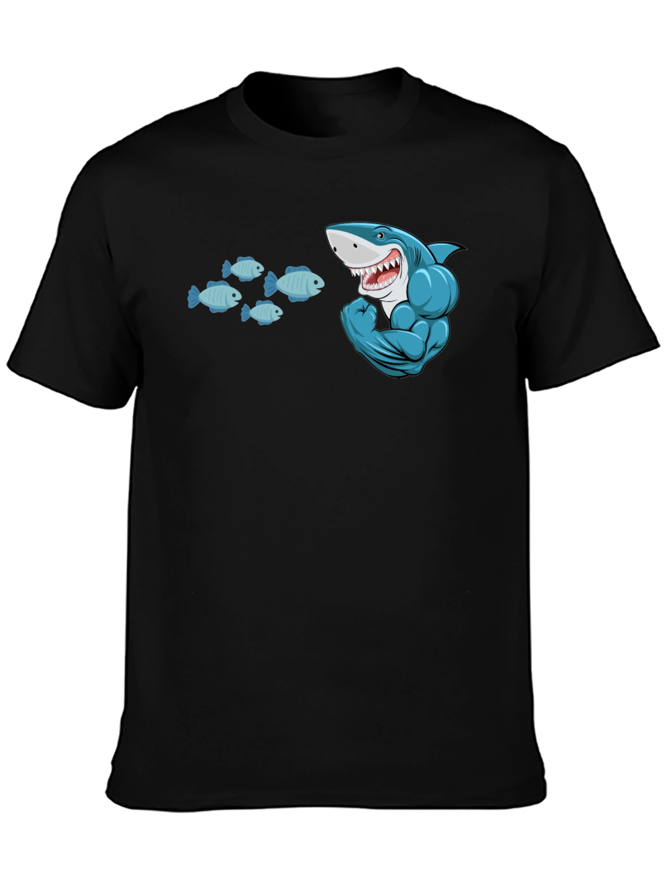 Shark and Fish Graphic T-Shirt - Muscle Shark