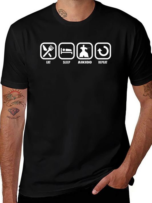 Eat Sleep Aikido Repeat Black T-Shirt