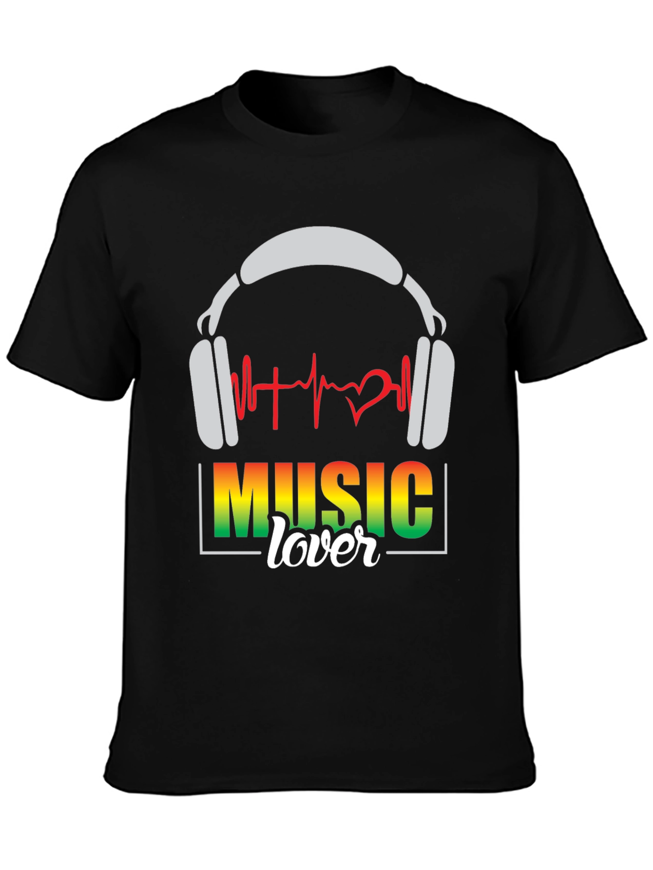 Music Lover T-Shirt - Headphones & Heartbeat Design